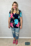 Anna Babydoll - Navy Floral Tops &amp; Sweaters