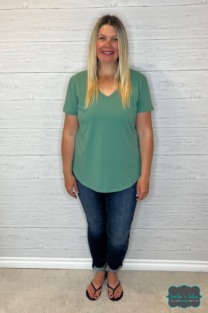 Avalyn V-Neck Tee - Green Tops & Sweaters