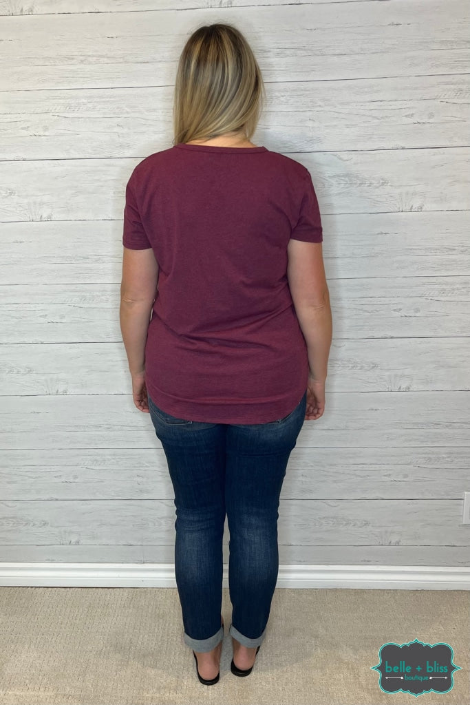 Avalyn V-Neck Tee - Maroon Tops & Sweaters