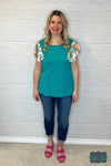 Brianna Floral Sleeve Top - Teal Tops &amp; Sweaters