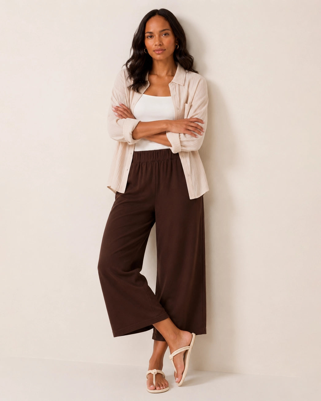 ***PRE-ORDER*** Grace &amp; Lace Weekend Ease Wide Leg Crop Pant - Brown