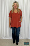 Candice Pocket Tee - Rust Tops &amp; Sweaters