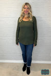 Carla Ribbed Top With Thumbholes - Olive Tops &amp; Sweaters
