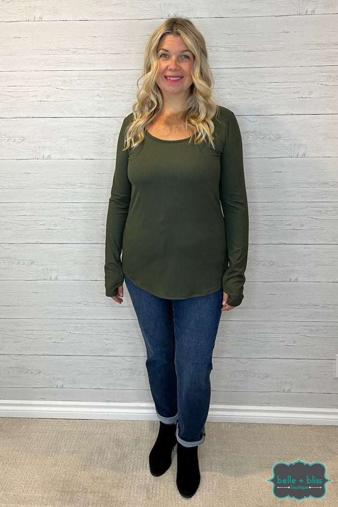 Carla Ribbed Top With Thumbholes - Olive Tops & Sweaters
