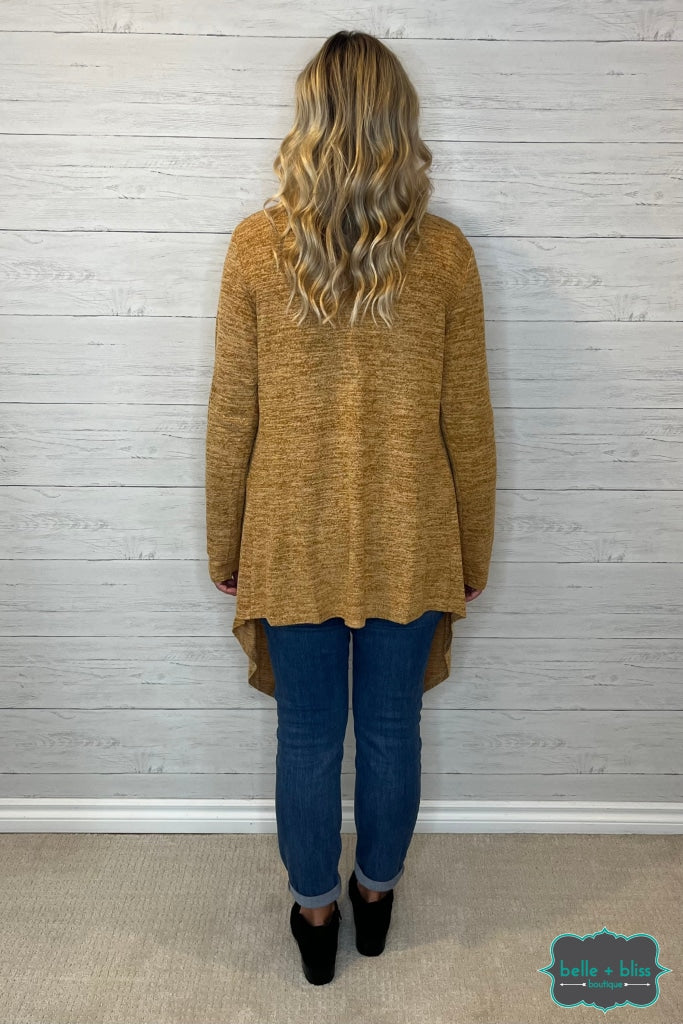 Cascade Cardigan With Thumbholes - Heathered Mustard Tops & Sweaters