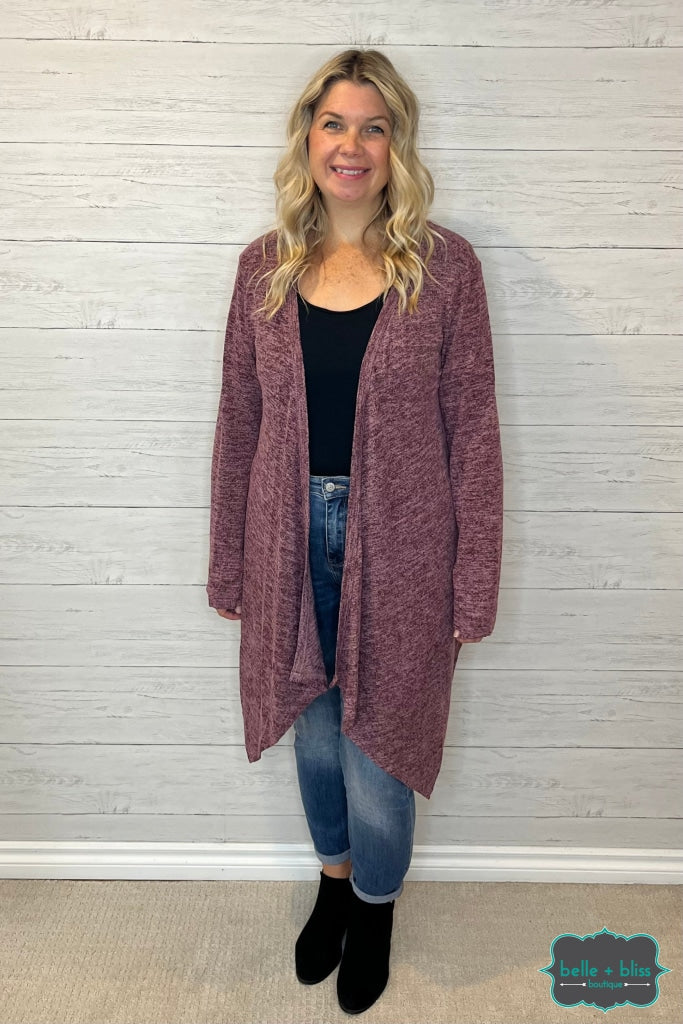 Cascade Cardigan With Thumbholes - Heathered Plum Tops & Sweaters