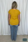 Clara Textured U-Neck Short Sleeve - Mustard Tops &amp; Sweaters