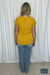 Clara Textured U-Neck Short Sleeve - Mustard Tops & Sweaters