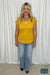 Clara Textured U-Neck Short Sleeve - Mustard Tops & Sweaters