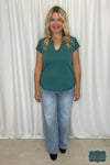 Clara Textured U-Neck Short Sleeve - Teal Tops &amp; Sweaters