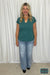 Clara Textured U-Neck Short Sleeve - Teal Tops & Sweaters