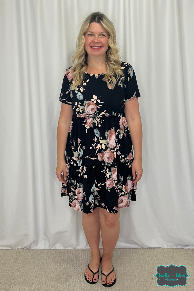 Dali Tiered Floral Dress - Black Dresses & Skirts