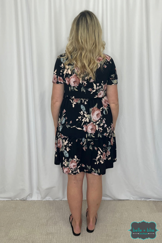 Dali Tiered Floral Dress - Black Dresses & Skirts