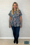Danielle Peplum Babydoll - Teal Floral Tops &amp; Sweaters