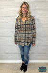 Erin Plaid Babydoll - Taupe Tops &amp; Sweaters
