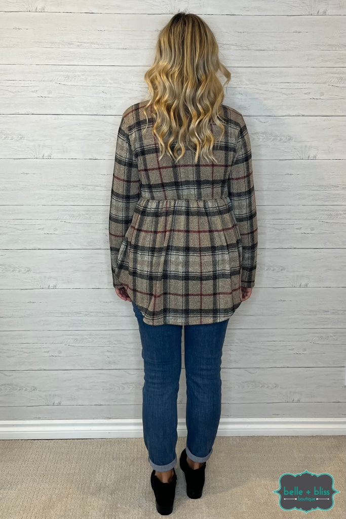 Erin Plaid Babydoll - Taupe Tops & Sweaters