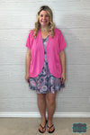 Everly Short Sleeve Ribbed Cardi - Hot Pink Tops &amp; Sweaters