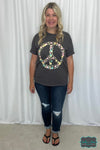 ’Floral Peace’ Graphic Tee - Charcoal Tops &amp; Sweaters