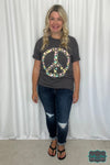 ’Floral Peace’ Graphic Tee - Charcoal Tops &amp; Sweaters