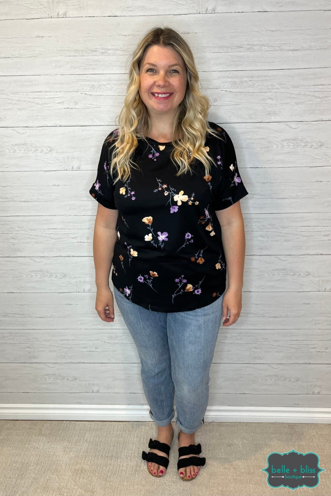 Francine Floral Top - Black Tops & Sweaters