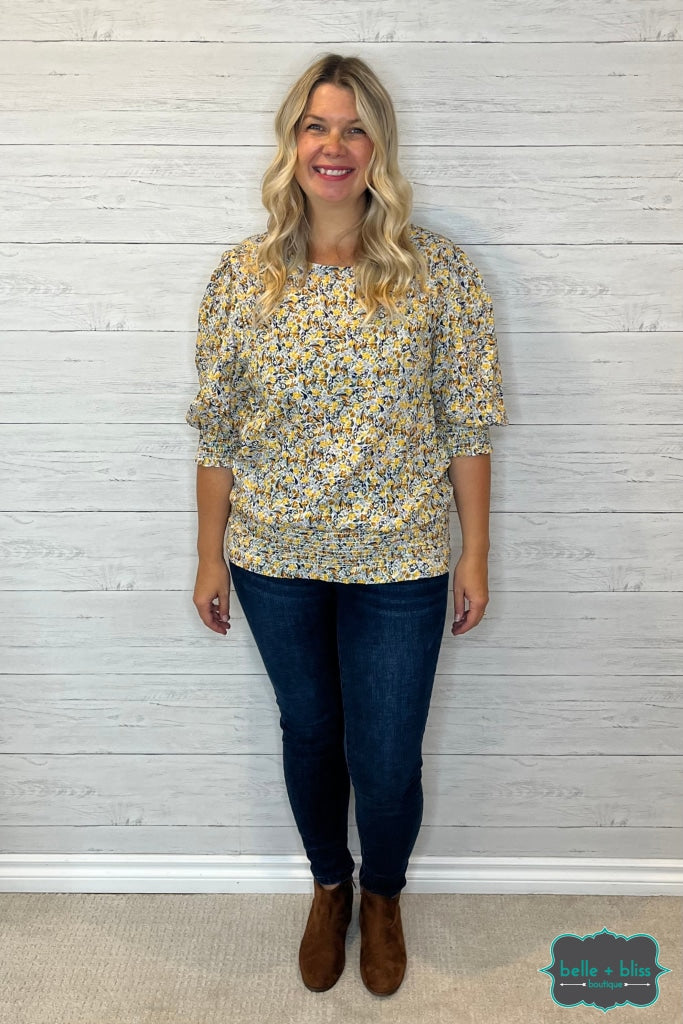 Freya Floral Smocked Top - Mustard Tops & Sweaters