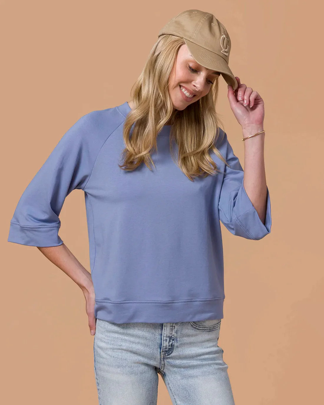 ***PRE-ORDER*** Grace &amp; Lace Everyday 3/4 Sleeve Crew Neck Sweatshirt - Indigo