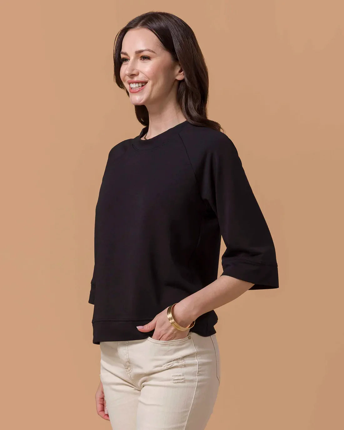 ***PRE-ORDER*** Grace &amp; Lace Everyday 3/4 Sleeve Crew Neck Sweatshirt - Black