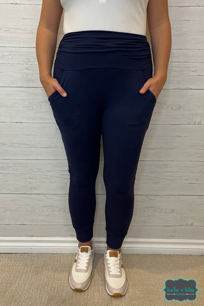 Haley High Waisted Joggers - Navy