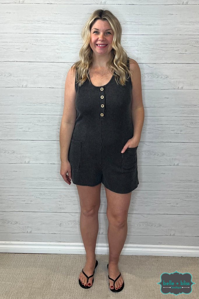 Josey Ribbed Romper - Charcoal Dresses & Skirts