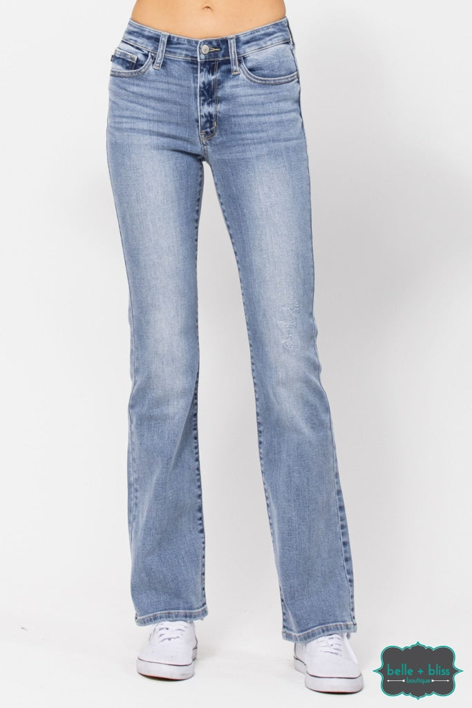 Judy Blue Jaylan Mid Rise Non Distressed Bootcut Denim - Light Wash -  Belle + Bliss Boutique