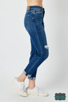 Judy Blue ’Maddox’ Mid Rise Distressed Slim Fit - Dark Wash Bottoms