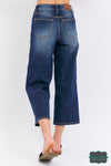 Judy Blue ’Paxton’ Mid Rise Tummy Control Crop Wide Leg Denim - Dark Wash Bottoms