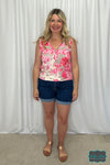 Jules Floral Tank With Buttons - Fuchsia/Taupe Tops &amp; Sweaters