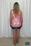 Jules Floral Tank With Buttons - Fuchsia/Taupe Tops &amp; Sweaters