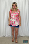 Jules Floral Tank With Buttons - Fuchsia/Taupe Tops &amp; Sweaters