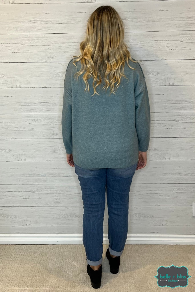 Julia Front Seam Sweater - Heathered Blue Tops & Sweaters
