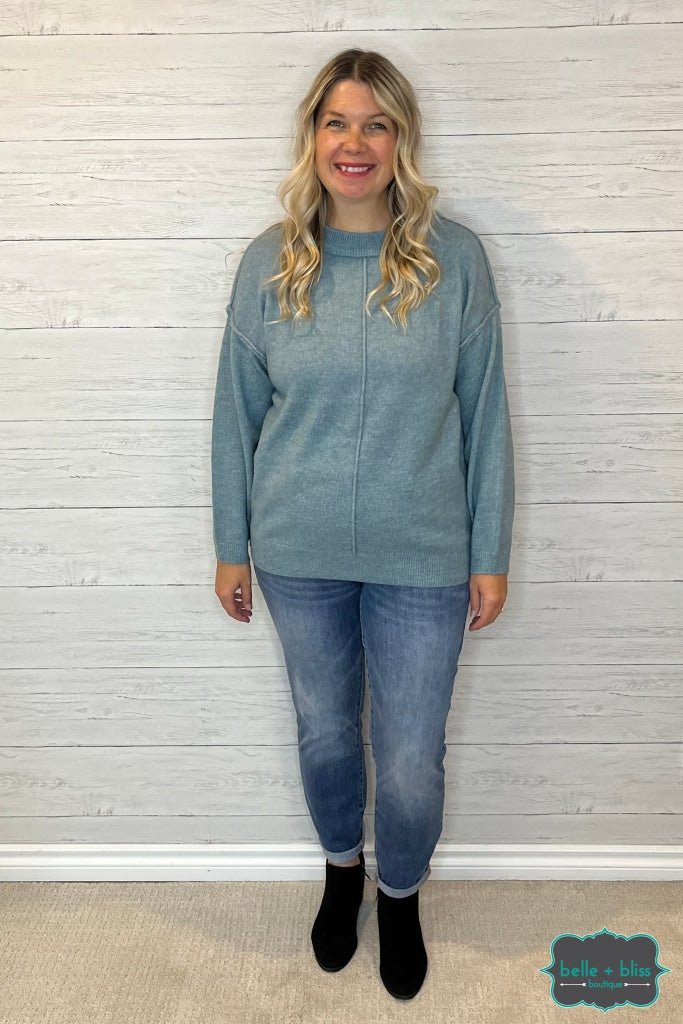 Julia Front Seam Sweater - Heathered Blue Tops & Sweaters