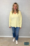 Julie Waffle V-Neck Sweater - Butter Yellow Tops &amp; Sweaters