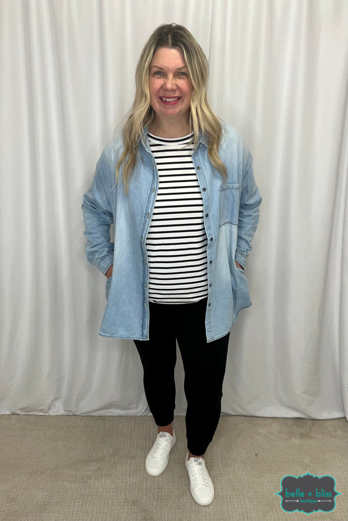 Kelsey Denim Shirt with Pockets - Light Mid Wash Outerwear