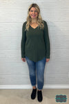 Kim Long Sleeve Luxe Tee - Army Green Tops &amp; Sweaters