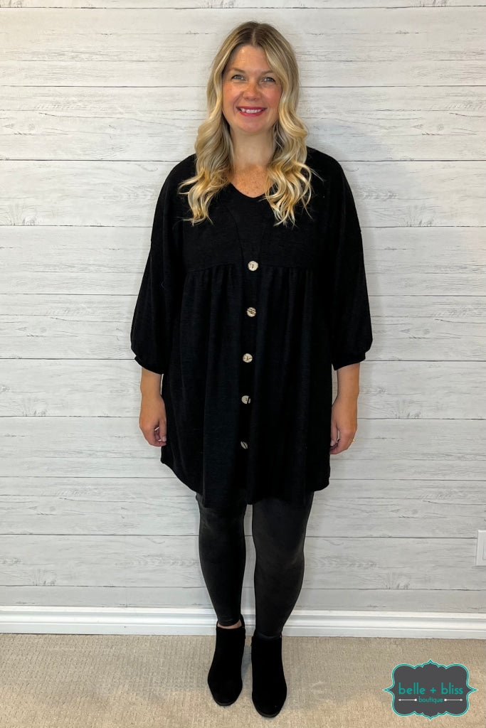 Lara Babydoll Sweater Dress Tunic Black Belle Bliss Boutique