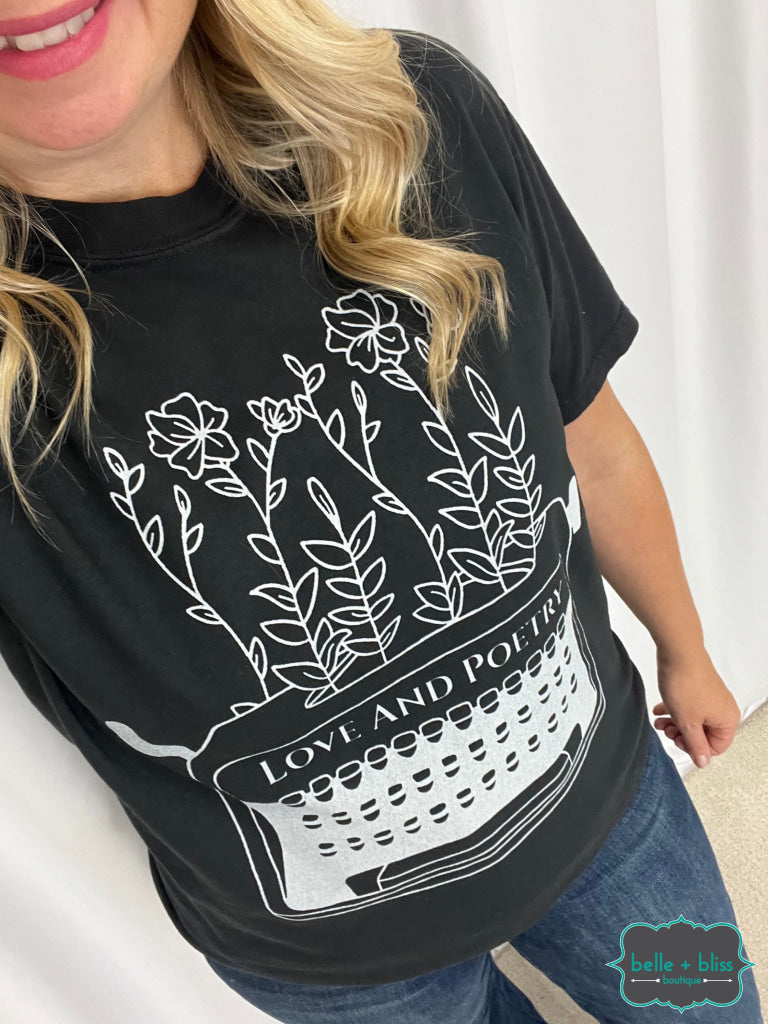 ’Love & Poetry’ Graphic Tee - Black Tops Sweaters