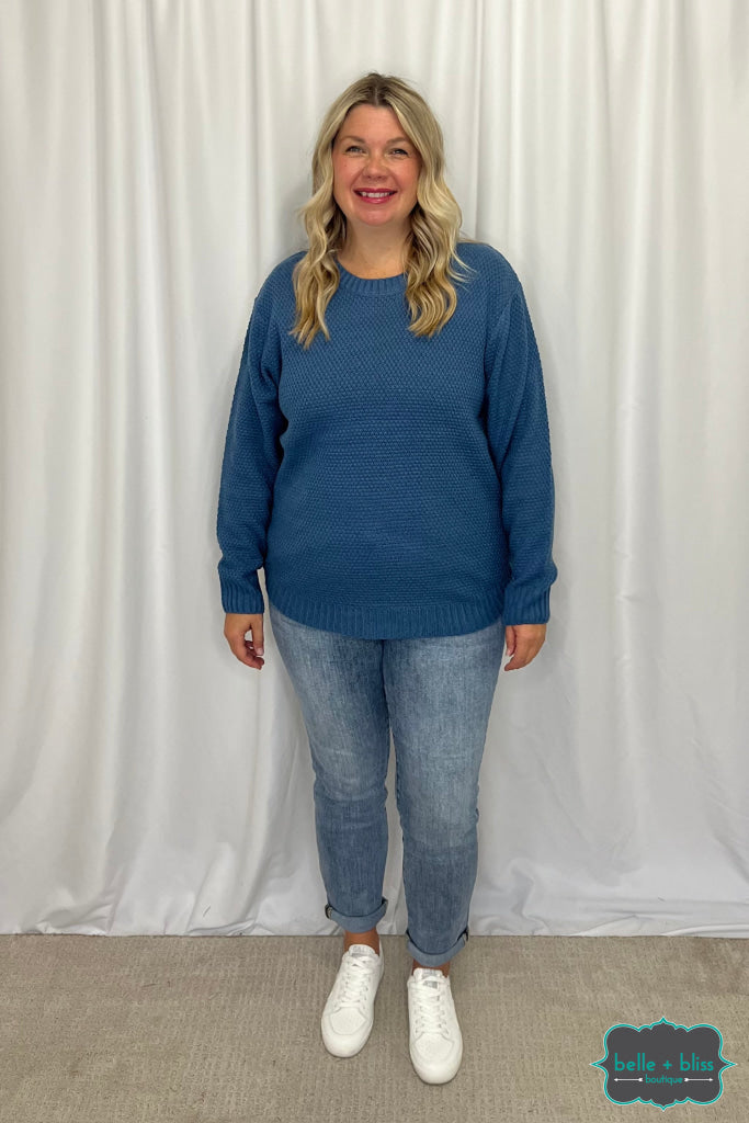 Margo Waffle Knit Sweater - Steel Blue Tops & Sweaters