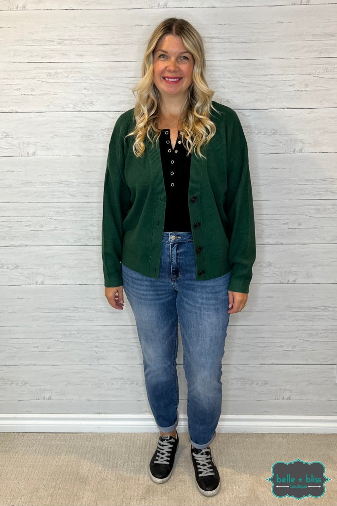 Dark green cardigan on sale outfit