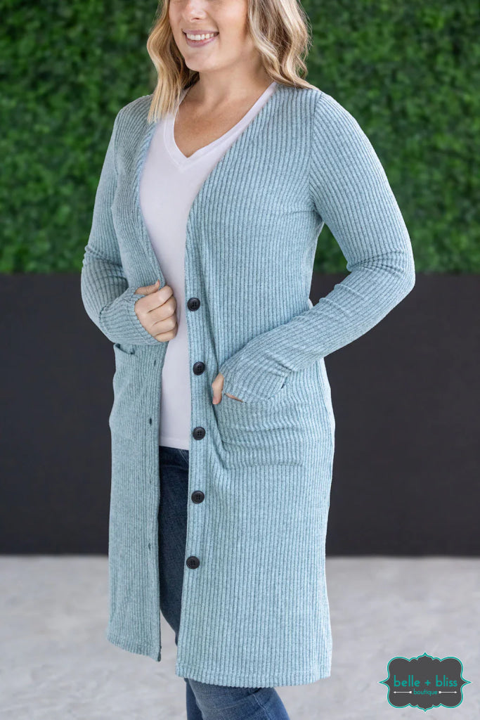 Michelle Mae ’Colbie’ Ribbed Cardigan - Dusty Blue Tops &amp; Sweaters