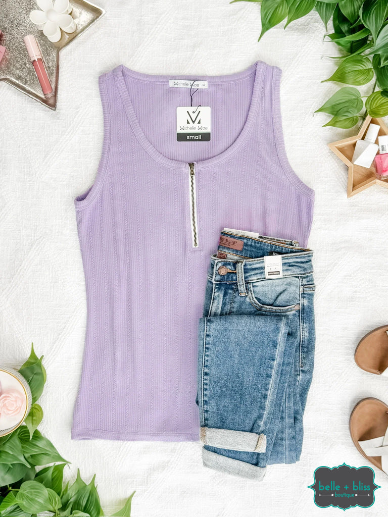 Michelle Mae ’Mila’ Zipper Tank - Lavender Tops &amp; Sweaters