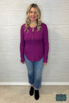 Nancy Waffle Snap Henley - Light Purple Tops &amp; Sweaters
