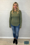 Nancy Waffle Snap Henley - Olive Tops &amp; Sweaters