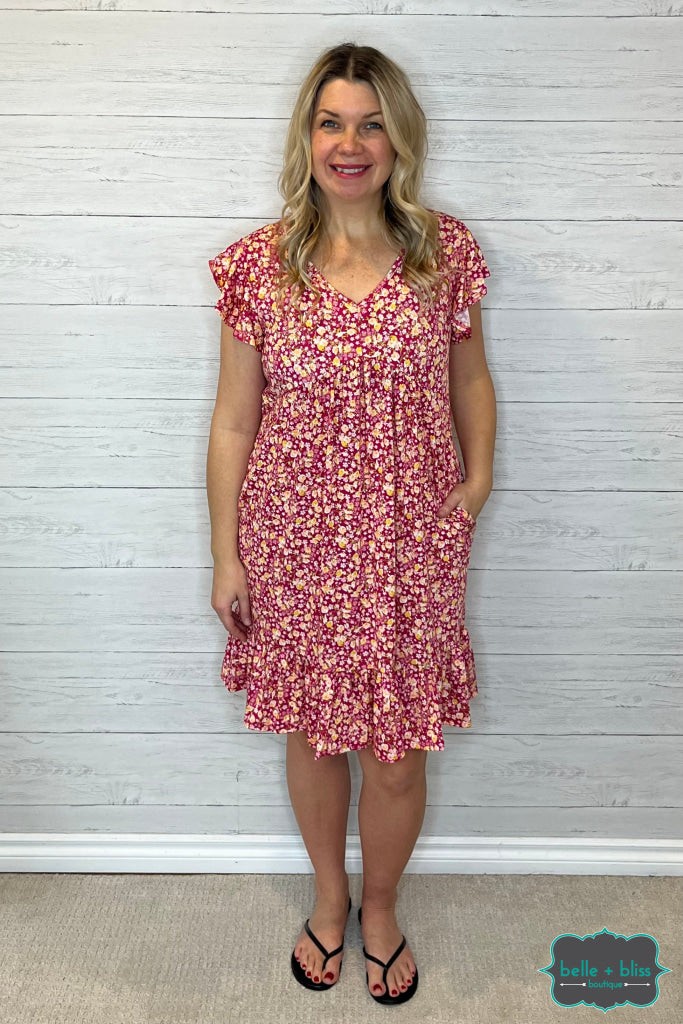 Nora Floral Dress With Pockets - Fuchsia Dresses & Skirts