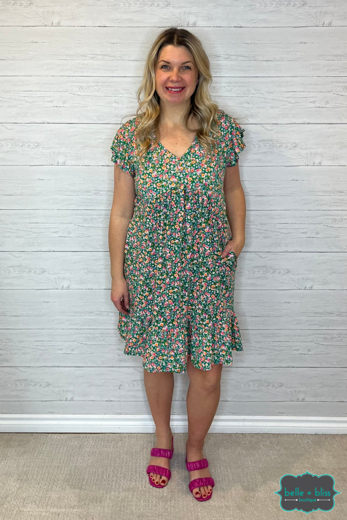 Nora Floral Dress With Pockets - Green Dresses & Skirts